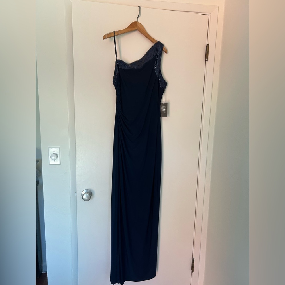 Vince Camuto One Shoulder Navy Dress with sequence